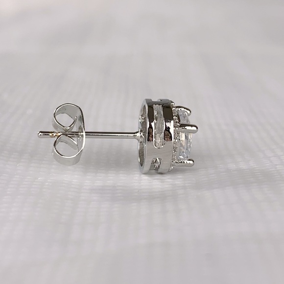 Silver Plated Round CZ Stud Earrings - Picture 4 of 4